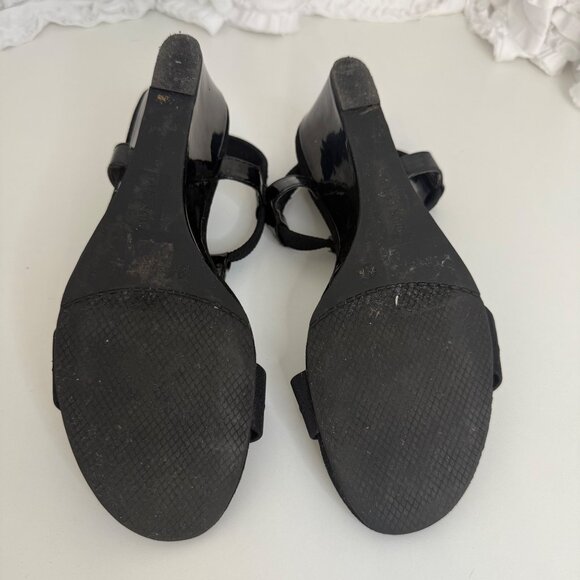 Laura Scott Black Wedge Sandals With Silver Accent & Elastic Straps Size 9 - Picture 6 of 6